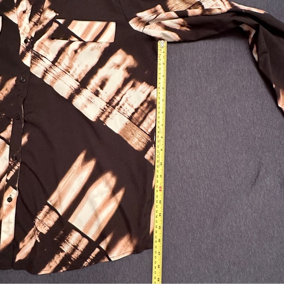 Calvin Klein Modern Graphic Top Blouse XL Multicolor Long Roll Tab Sleeve Black - Picture 13 of 14